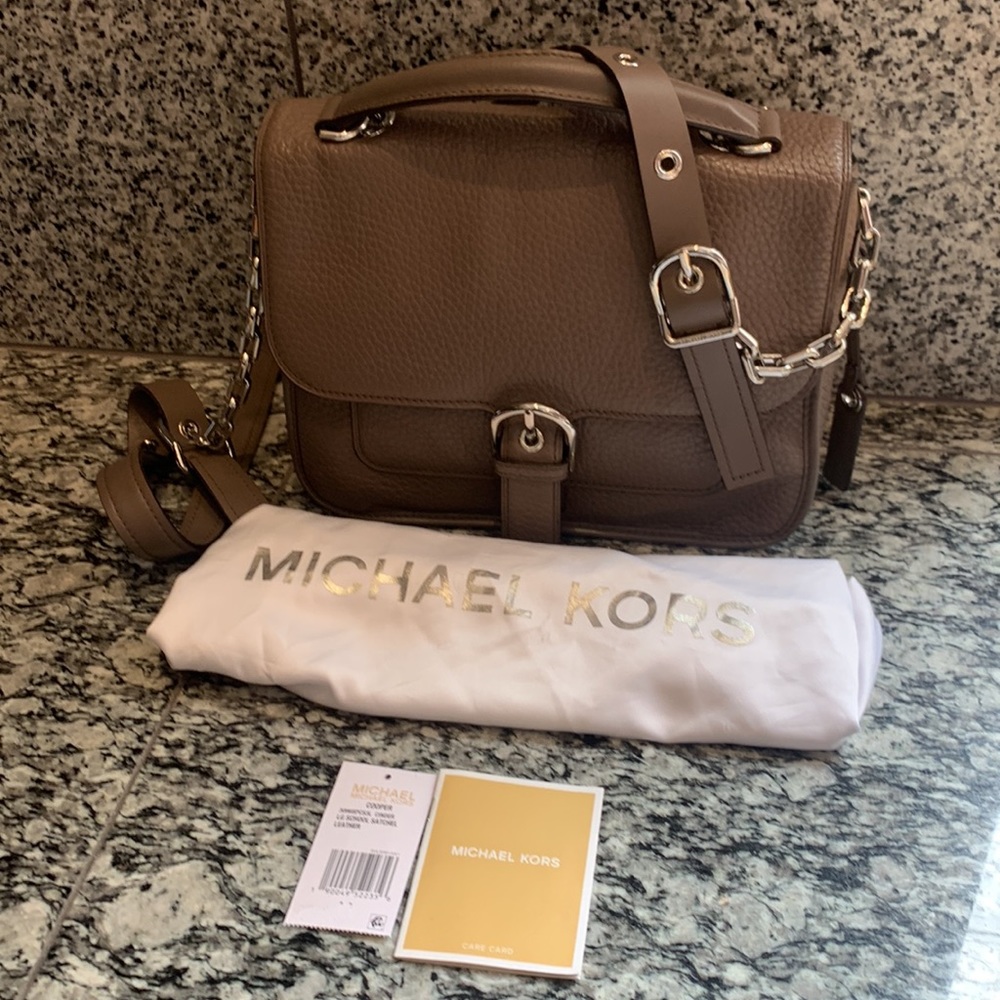 Michael Kors Taupe Pebbled Leather Crossbody Satchel